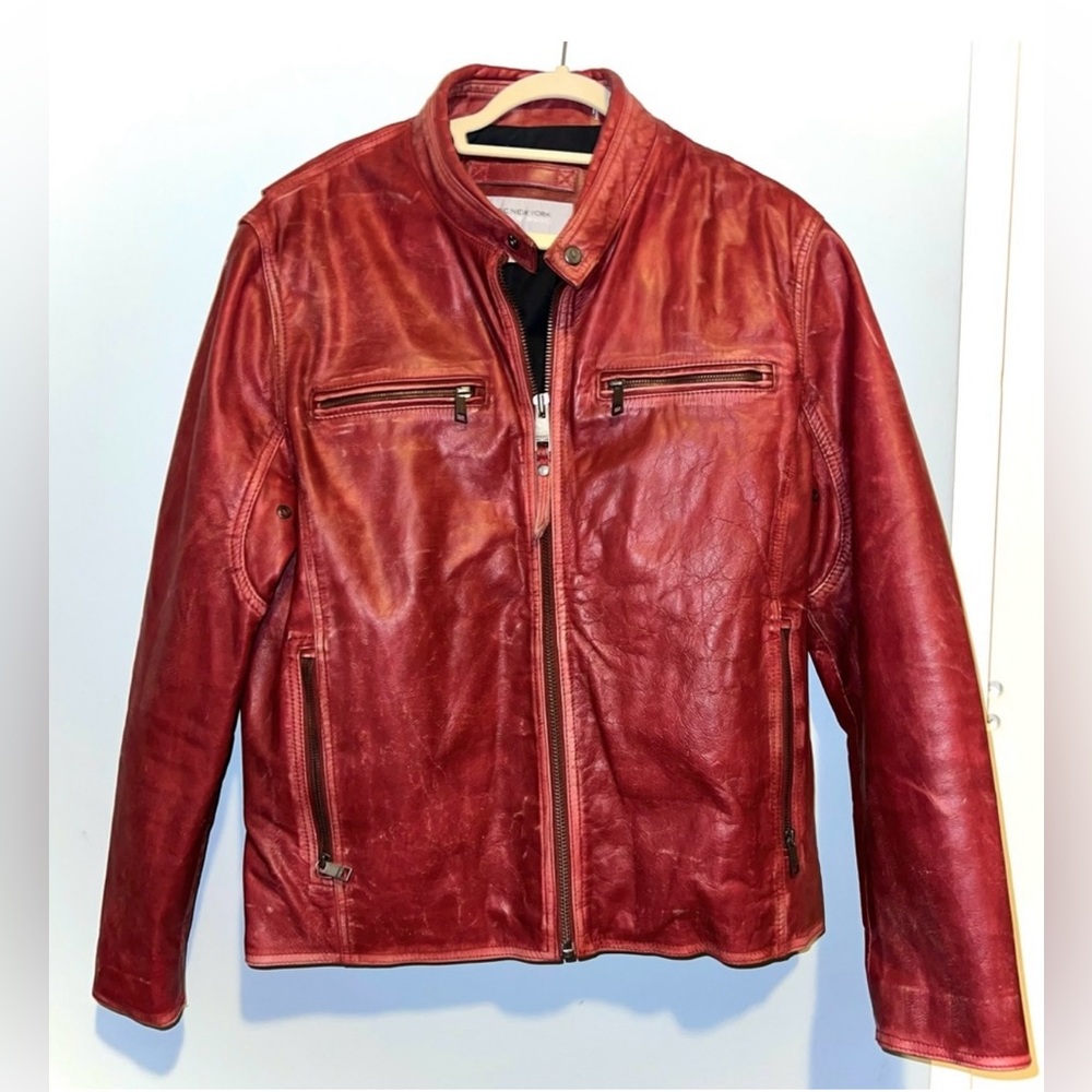 Men’s Red Andrew Marc Marc New York Leather Jacket - SIZE L